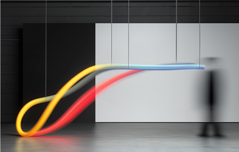 Modern office with colorful lines for web development article